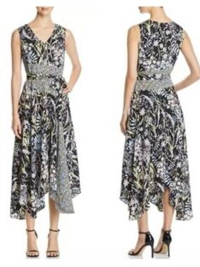 Calvin Klein Size 20W Plus Size Black Dress Floral Shark Bite Hem Wireless